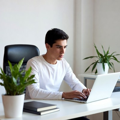 Young man working at desk