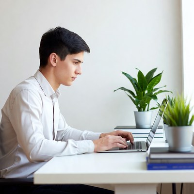 Young man working at a desk
