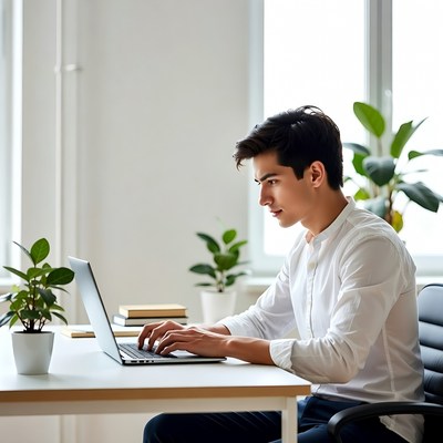 Young man working at desk