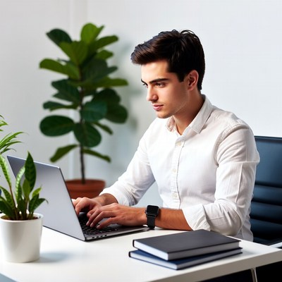 Young man working at a desk