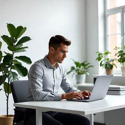Young man working at desk