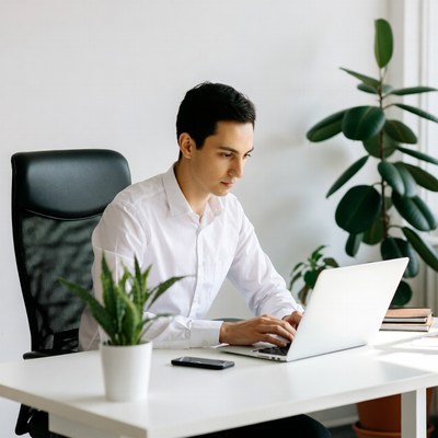 Young man working at desk