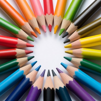 Colored pencils arranged in a circle