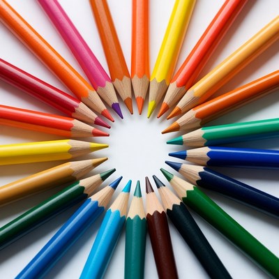 Colored pencils arranged in a circle