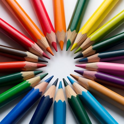Colored pencils arranged in a circle