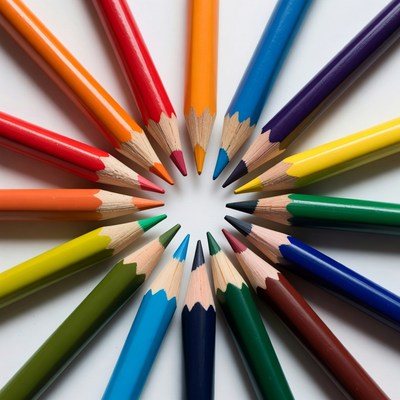 Colorful pencils arranged in a circle