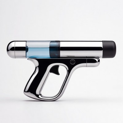 Metal water gun design displayed on table