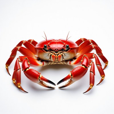 Red crab in front view on plain background
