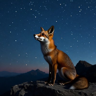 Fox under the night sky