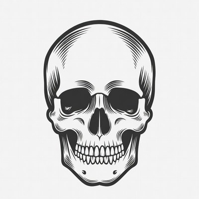 Skull illustration in black and white