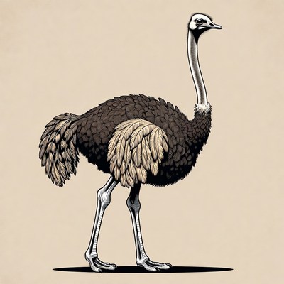 Ostrich stands on beige background