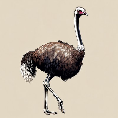 Ostrich walking on a plain background