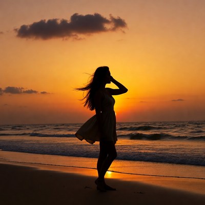 Woman enjoying sunset at beach