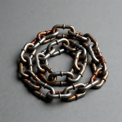 Old metal chain on gray background