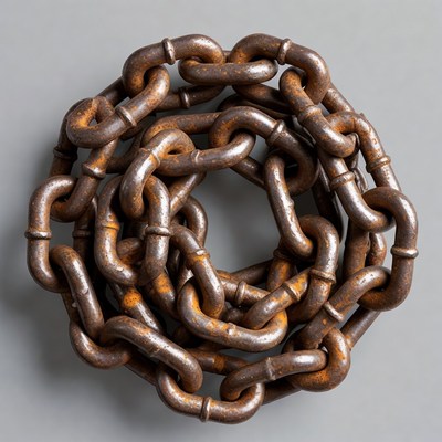 Rusty metal chain in a circular shape