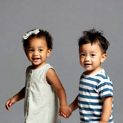 Kids holding hands and smiling together