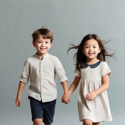 Kids holding hands and smiling together