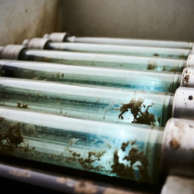 Old glass tubes in a storage area
