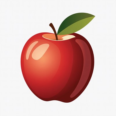 Red apple with a green leaf