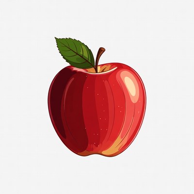 Red apple with green leaf on top