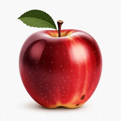 Ripe red apple with green leaf