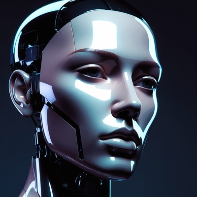 Close up of a humanoid robot head