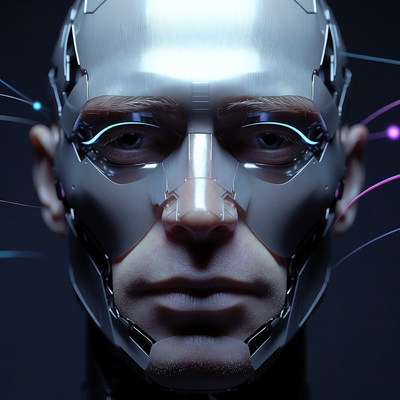 Futuristic robot face with digital features