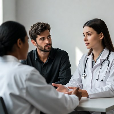 Doctor discusses health with patients
