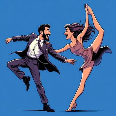 Dancing couple on blue background