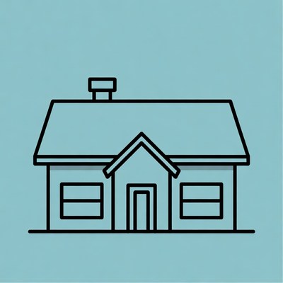 Simple house drawing on blue background
