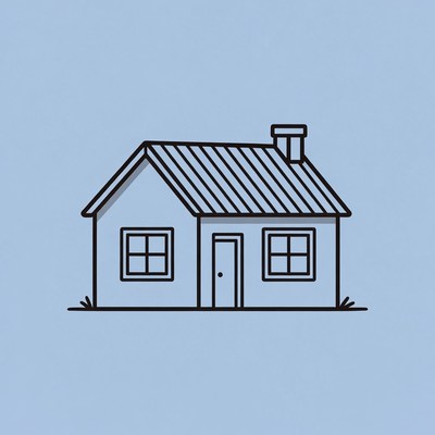 Simple house drawing on blue background