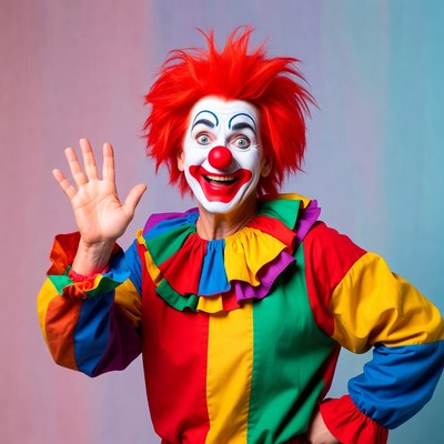 Clown waving with colorful costume