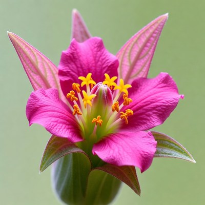 Pink flower blooms with bright yellow center