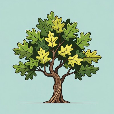 Green oak tree with many leaves