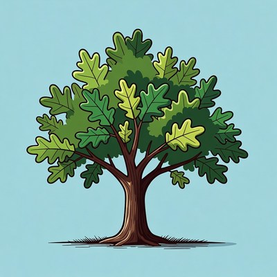 Oak tree with green leaves