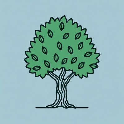 Tree with leaves on blue background