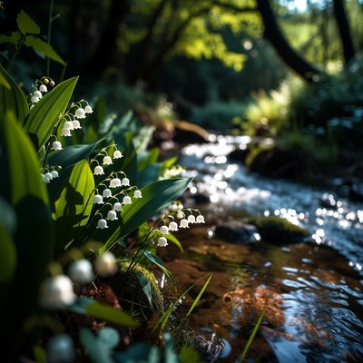 Flowers by a quiet stream