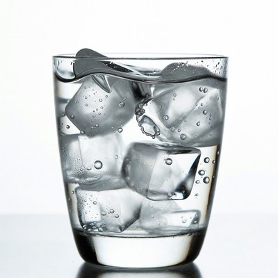 Cold water in glass with ice cubes