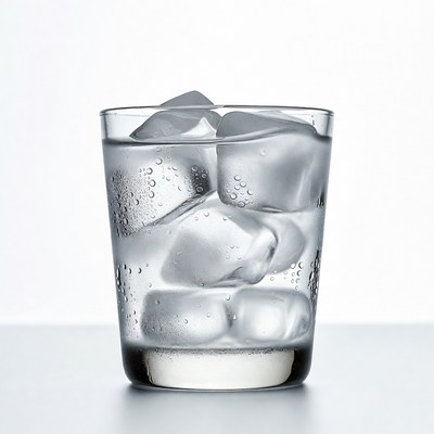 Clear glass with ice cubes