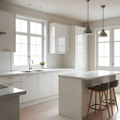 Modern kitchen with white cabinets