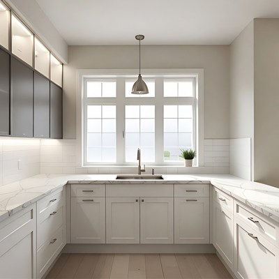 Modern kitchen design with white cabinets