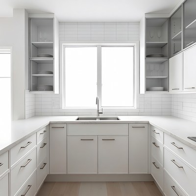 Modern kitchen with white cabinetry and sink