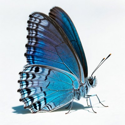 Blue butterfly on white surface