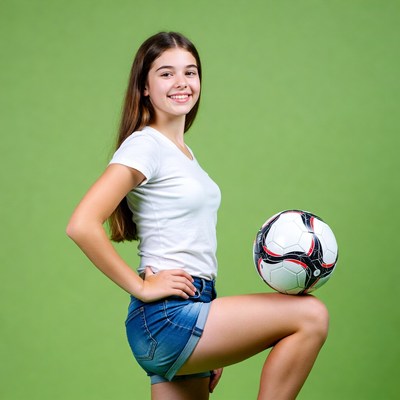 Girl plays soccer with ball
