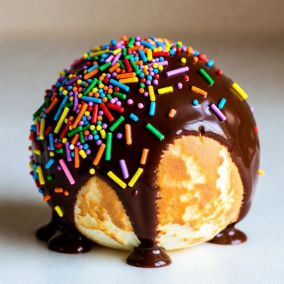 Chocolate covered ice cream ball with sprinkles