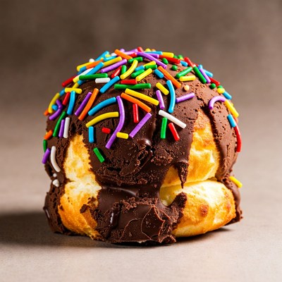 Chocolate dessert with colorful sprinkles