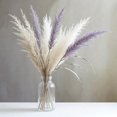 Pampas grass arrangement in glass vase