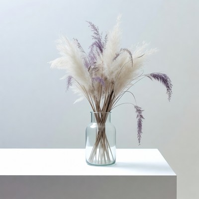 Dried grasses in clear vase on table