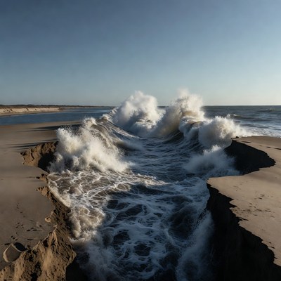 Waves crashing on sandy shore