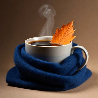 Hot coffee with autumn leaf